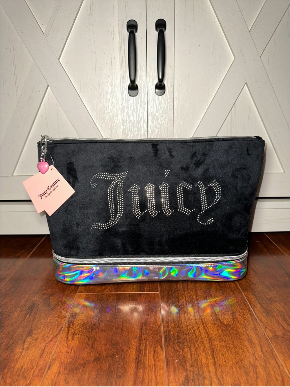 Juicy Couture Black Velour Cosmetic Pouch with Holographic Trim